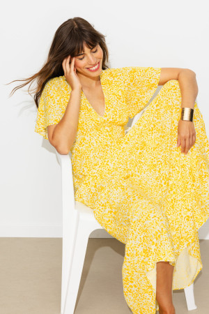 Promod Robe imprimée décolleté dos Imprimé jaune