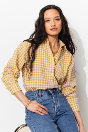 Promod Chemise cropped à carreaux Carreaux ocre