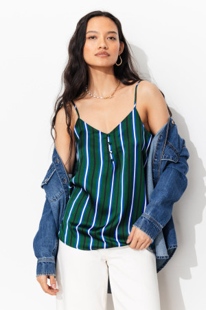 Promod Top rayé en satin Femme Rayé vert 38