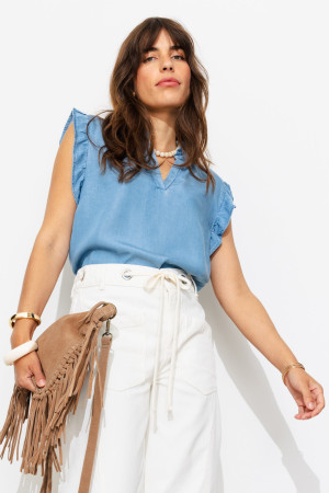 Promod Blouse en lyocell Femme Jean moyen 46