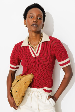 Promod Pull polo en crochet Femme Rouge