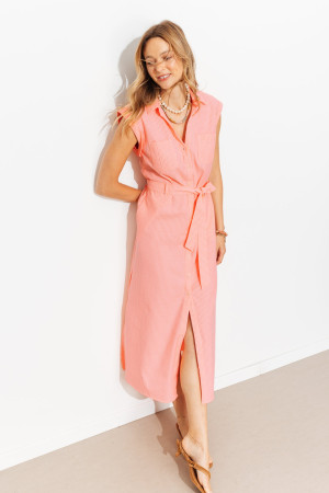 Promod Robe mi-longue ceinturée Femme Rayé rose 38