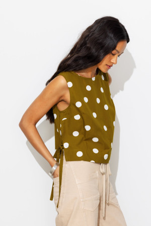 Promod Crop top à nouettes à pois Imprimé kaki 38