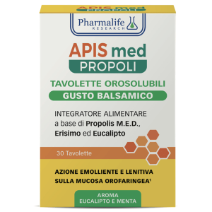 Apis Med Propoli Integratore per la Gola Lenitivo ed Emolliente 30 Compresse Orosolubili Gusto Balsamico