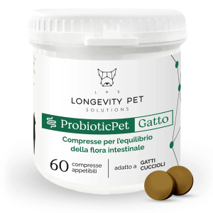 Longevity Pet ProbioticPet Gatto 60 Compresse Mangime Complementare per il Corretto Funzionamento dell'Apparato Intestinale