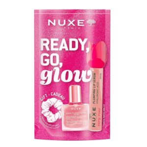 Nuxe Ready Go Glow Pink Kit Promo con Siero Gloss Labbra Volumizzante, Huile floral or ed Elastico Capelli in Regalo