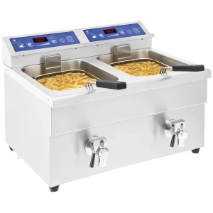 Indukčná fritéza - 2 x 10 l - 2 x 3500 W - vypúšťací kohútik - časovač - Royal Catering 10010343