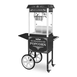 Royal Catering Stroj na popcorn s vozíkom - retro design - čierny 10010536