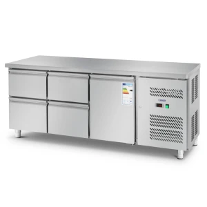 Chladiaci stÃ´l - 403 l - 1 priehradka - 4 zÃ¡suvky - 179,5 x 71 cm - trieda B - uÅ¡Ä¾achtilÃ¡ oceÄ¾ - Royal Catering 10010929