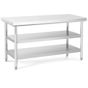 Royal Catering PracovnÃ½ stÃ´l z uÅ¡Ä¾achtilej ocele - 150 x 70 cm - nosnosÅ¥ 500 kg - 3 Ãºrovne 10011652