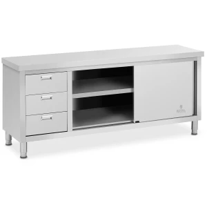 Royal Catering Nerezová pracovná skrinka - 200 x 60 x 85 cm - nosnosť 600 kg - 3 zásuvky 10011672