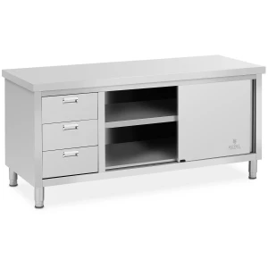 Nerezová pracovná skrinka - 180 x 70 x 85 cm - Royal Catering - nosnosť 600 kg 3 zásuvky 10011675