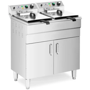 Elektrická dvojitá fritéza - 2 x 16 l - 10 000 W - 400 V - spodná skrinka - vypúšťací kohútik - Royal Catering 10012010