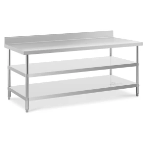 Royal Catering Pracovný stôl z nehrdzavejúcej ocele - s lemom - 200 x 90 x 16,5 cm - 500 kg - 2 police 10012658