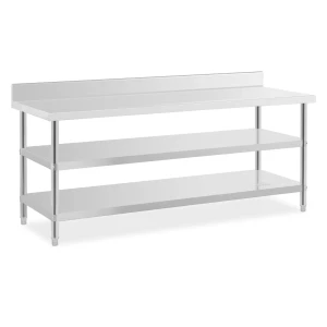 Royal Catering Pracovný stôl z nehrdzavejúcej ocele - s lemom - 200 x 70 x 16,5 cm - 500 kg - 2 police 10012660