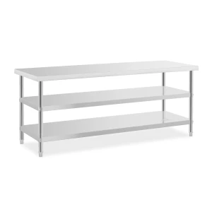 PracovnÃ½ stÃ´l z uÅ¡Ä¾achtilej ocele - 200 x 70 x 5 cm - 500 kg - 2 police - Royal Catering 10012661