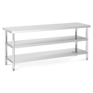 Royal Catering Pracovný stôl z nehrdzavejúcej ocele - 200 x 60 x 5 cm - 500 kg - 2 police 10012663