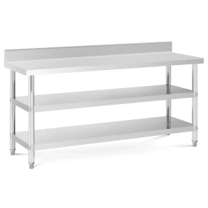 Pracovný stôl z nehrdzavejúcej ocele - s lemom - 180 x 60 x 16., cm - 500 kg - 2 police - Royal Catering 10012666