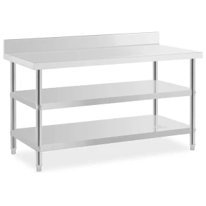 PracovnÃ½ stÃ´l z uÅ¡Ä¾achtilej ocele - s lemom - 150 x 70 x 16,5 cm - 500 kg - 2 police - Royal Catering 10012668