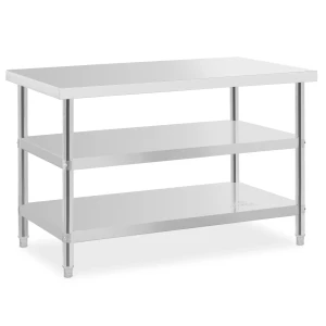 Royal Catering Pracovný stôl z nehrdzavejúcej ocele - 120 x 70 x 5 cm - 500 kg - 2 police 10012673