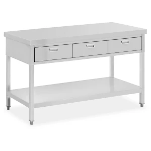 Royal Catering Stôl z nehrdzavejúcej ocele so zásuvkami - 150 x 60 cm - 400 kg 10012697
