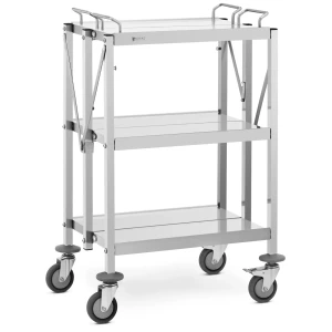 Servírovací vozík - ušľachtilá oceľ - 3 police - police: 58 x 40 cm - 100 kg - skladací - Royal Catering 10012723