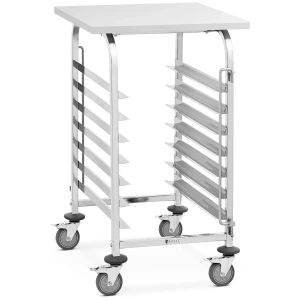 Tabletový vozík - ušľachtilá oceľ - 7 zásuviek + polica - pozdĺžne zasúvanie - 100 kg - 2 bezpečnostné tyče - Royal Catering 10012794