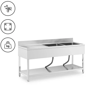 DrezovÃ½ stÃ´l - 2 umÃ½vadlÃ¡ - nehrdzavejÃºca oceÄ¾ - 180 x 60 cm - Royal Catering 10013160
