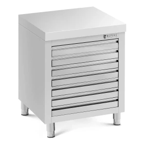 Nerezový pracovný stôl - 70 x 50 cm - 185 kg - 7 zásuviek na pizzu - Royal Catering 10013463