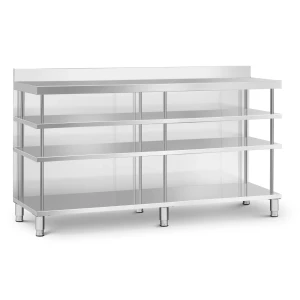 Barový pracovný stôl - nerezová oceľ - 200 x 60 x 115 cm - 4 poličky - zvýšený okraj - Royal Catering 10013469