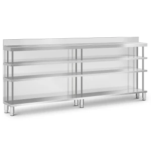 Barový pracovný stôl - nerezová oceľ - 250 x 30 x 115 cm - 4 poličky - zvýšený okraj - Royal Catering 10013470