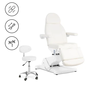physa Elektrické kozmetické lehátko s rolovacou stoličkou - 3 motory - 300 W - 190 x 85 x 60 - 90 cm - 150 kg každé - biele 10040731