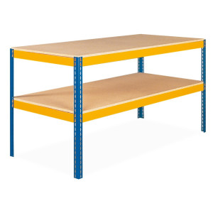 Stół warsztatowy NGS, obciążenie półki 320 kg, 2 półki wstawiane, każda z podciągiem, wys. x szer. x gł. 990 x 1841 x 773 mm