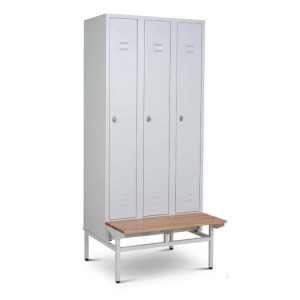 Szafa garderobiana z ławką HEMMDAL HG-SB-1, zamek z ryglem obrotowym, 3 komory, wys. x szer. x gł. 1800 x 900 x 500 mm, kolor jasnoszary