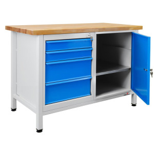 Ława warsztatowa Steinbock® Premium, 4 x szuflada, 1 x drzwi, udźwig 300 kg, wys. x szer. x gł. 840 x 1200 x 600 mm, RAL 7035/5012