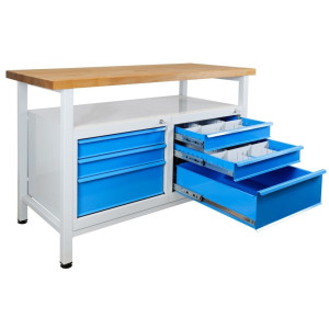 Ława warsztatowa Steinbock® Premium, 1 x półka, 6 x szuflada, udźwig 300 kg, wys. x szer. x gł. 840 x 1200 x 600 mm, RAL 7035/5012