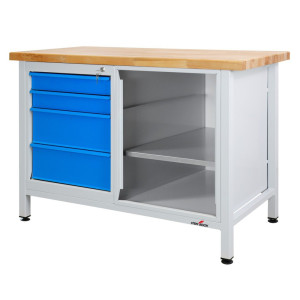 Ława warsztatowa Steinbock® Premium, 4 x szuflada, 1 x sekcja regału, udźwig 300 kg, wys. x szer. x gł. 840 x 1200 x 600 mm, RAL 7035/5012