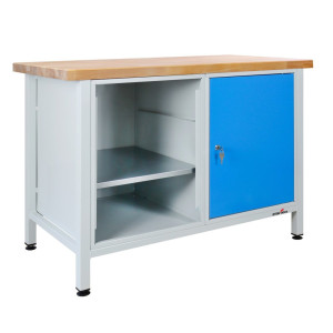 Ława warsztatowa Steinbock® Premium, 1 x sekcja regału, 1 x drzwi, udźwig 300 kg, wys. x szer. x gł. 840 x 1200 x 600 mm, RAL 7035/5012