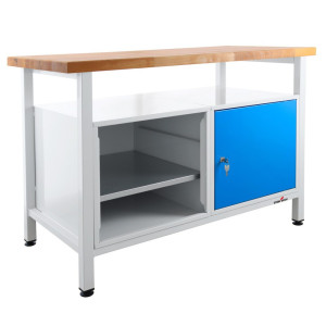 Ława warsztatowa Steinbock® Premium, 1 x półka, 1 x sekcja regału, 1 x drzwi, udźwig 300 kg, wys. x szer. x gł. 840 x 1200 x 600 mm, RAL 7035/5012