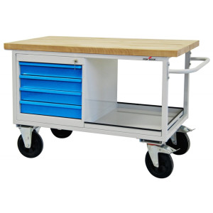 Mobilna ława warsztatowa Steinbock® Motion, 4 x szuflada, udźwig 500 kg, wys. x szer. x gł. 827 x 1300 x 600 mm, RAL 7035/5012