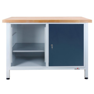 Ława warsztatowa Steinbock® Premium, 1 x sekcja regału, 1 x drzwi, udźwig 300 kg, wys. x szer. x gł. 840 x 1200 x 600 mm, RAL 7035/7016