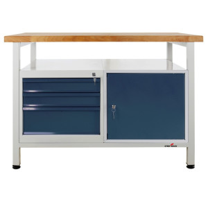 Ława warsztatowa Steinbock® Premium, 1 x półka, 3 x szuflada, 1 x drzwi, udźwig 300 kg, wys. x szer. x gł. 840 x 1200 x 600 mm, RAL 7035/7016