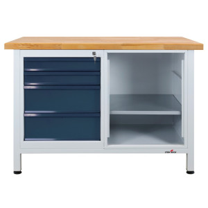Ława warsztatowa Steinbock® Premium, 4 x szuflada, 1 x sekcja regału, udźwig 300 kg, wys. x szer. x gł. 840 x 1200 x 600 mm, RAL 7035/7016