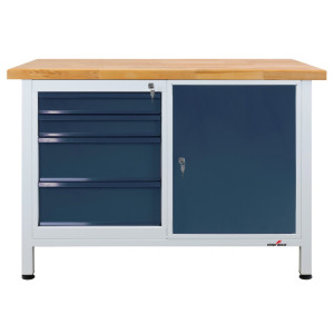 Ława warsztatowa Steinbock® Premium, 4 x szuflada, 1 x drzwi, udźwig 300 kg, wys. x szer. x gł. 840 x 1200 x 600 mm, RAL 7035/7016