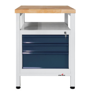 Ława warsztatowa Steinbock® Premium, 1 x półka, 3 x szuflada, udźwig 300 kg, wys. x szer. x gł. 840 x 600 x 600 mm, RAL 7035/7016