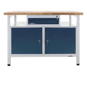 Ława warsztatowa Steinbock® Premium, 1 x półka, 1 x szuflada, 2 x drzwi, udźwig 300 kg, wys. x szer. x gł. 840 x 1200 x 600 mm, RAL 7035/7016
