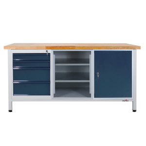Ława warsztatowa Steinbock® Extra, 4 x szuflada, 1 x sekcja regału, 1 x drzwi, udźwig 500 kg, wys. x szer. x gł. 840 x 1700 x 600 mm, RAL 7035/7016
