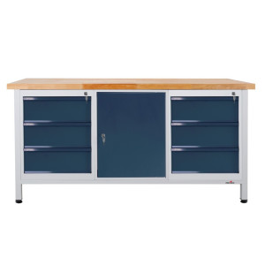 Ława warsztatowa Steinbock® Extra, 6 x szuflada, 1 x drzwi, udźwig 500 kg, wys. x szer. x gł. 840 x 1700 x 600 mm, RAL 7035/7016