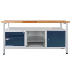 Ława warsztatowa Steinbock® Extra, 1 x półka, 3 x szuflada, 1 x sekcja regału, 1 x drzwi, udźwig 500 kg, wys. x szer. x gł. 840 x 1700 x 600 mm, RAL 7035/7016