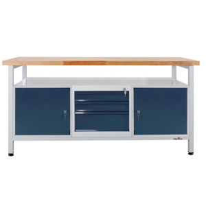 Ława warsztatowa Steinbock® Extra, 1 x półka, 2 x drzwi, 3 x szuflada, udźwig 500 kg, wys. x szer. x gł. 840 x 1700 x 600 mm, RAL 7035/7016